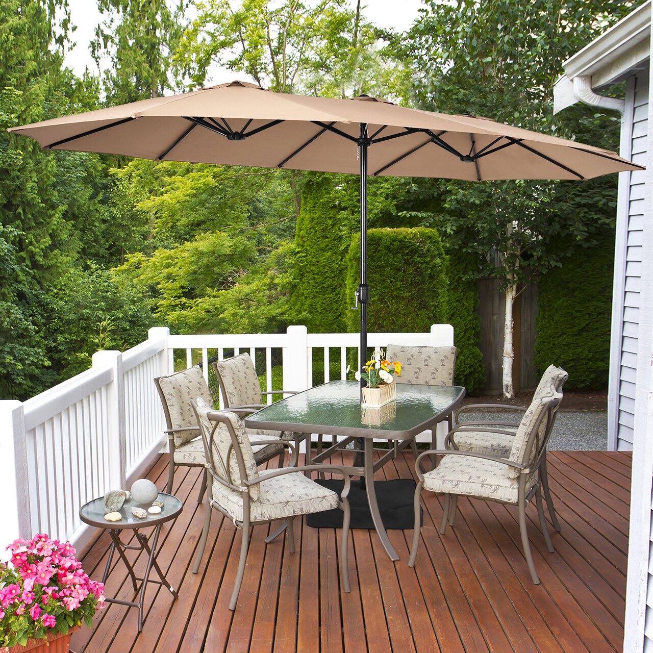 Costway 15 Ft Patio Double Sided Umbrella Outdoor Market Umbrella BeigeTanOrangeBurgundy